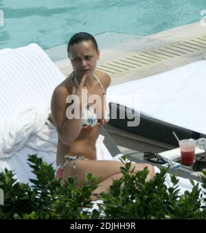 Exclusive!! Christina Ricci spends an afternoon poolside at a Miami Beach hotel. The actress spent the day with five girlfriends, drank, smoked, swam, clowned around and chatted to handsome pool attendants.  5/12/05 Stock Photo