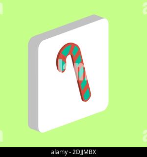 Candy cane Simple vector icon. Illustration symbol design template for web mobile UI element. Perfect color isometric pictogram on 3d white square. Ca Stock Vector
