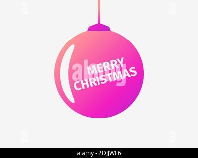 Merry Christmas. Hanging Christmas ball on a white background. Gradient colors: pink, orange and purple. Greeting card design template. Vector illustr Stock Vector