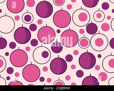 Christmas ball ornaments seamless pattern in 80s style, geometric shapes. Great for brochures, promotional material, wrapping paper and wallpapers. Ve Stock Vector