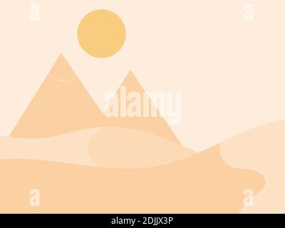 Desert landscape with sand dunes in minimalist style. Egyptian pyramids. Boho decor for prints, posters and interior design. Mid Century modern decor. Stock Vector