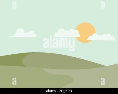 Green hills landscape in minimalist style. Boho decor for prints, posters and interior design. Mid Century modern decor. Green fields. Vector illustra Stock Vector