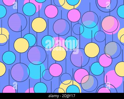 Christmas ball ornaments seamless pattern in 80s style, geometric shapes. Great for brochures, promotional material, wrapping paper and wallpapers. Ve Stock Vector