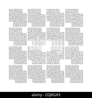 Maze labyrinth for kids game set isolated on white background. Stock Vector