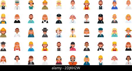 Isolated set group of professions jobs icon- Vector Stock Vector