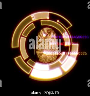 Digital fingerprint scanning identification system, illustration abstract Stock Photo