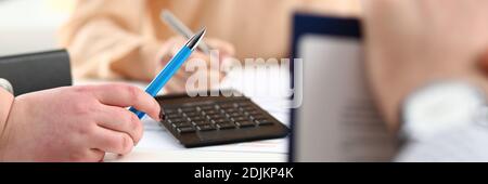 Business people working on financial report in office Stock Photo