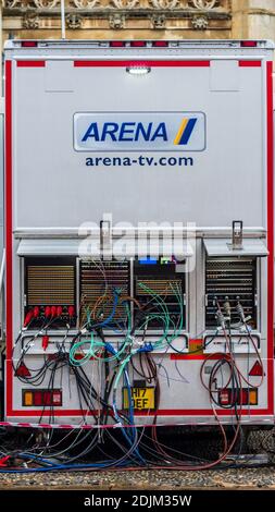 Arena TV Outside Broadcast Van Cabling panels Stock Photo