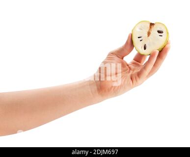 sliced cherimoya path isolated on white Stock Photo