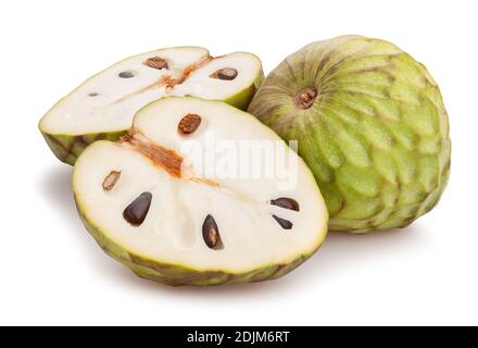 sliced cherimoya path isolated on white Stock Photo