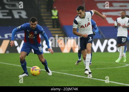 Sergio Reguilón of Tottenham Hotspur in action during the Premier League match between Crystal Palace and Tottenham Hotspur at Selhurst Park, London, England on 13 December 2020. Photo by Ken Sparks.  Editorial use only, license required for commercial use. No use in betting, games or a single club/league/player publications. Stock Photo