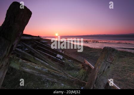 Sunset over the River Severn from the Purton barge hulks, Purton,  Gloucestershire, UK Stock Photo