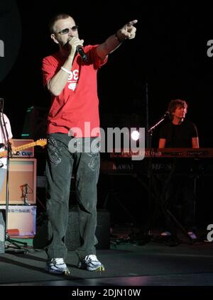 Ringo Starr and the latest edition of his All Star Band -- (Billy Squier, Richard Marx, Rod Argent, Hamish Stuart, Edgar Winter and Sheila E) perform at the at the Mizner Amphitheater in Boca Raton FL. 07/08/06 Stock Photo