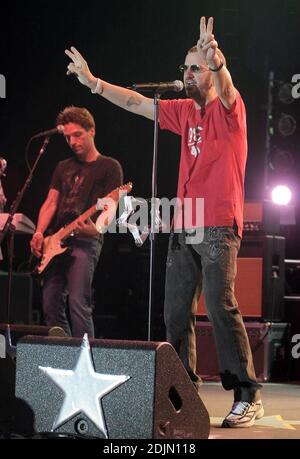 Ringo Starr and the latest edition of his All Star Band -- (Billy Squier, Richard Marx, Rod Argent, Hamish Stuart, Edgar Winter and Sheila E) perform at the at the Mizner Amphitheater in Boca Raton FL. 07/08/06 Stock Photo