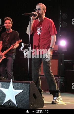 Ringo Starr and the latest edition of his All Star Band -- (Billy Squier, Richard Marx, Rod Argent, Hamish Stuart, Edgar Winter and Sheila E) perform at the at the Mizner Amphitheater in Boca Raton FL. 07/08/06 Stock Photo