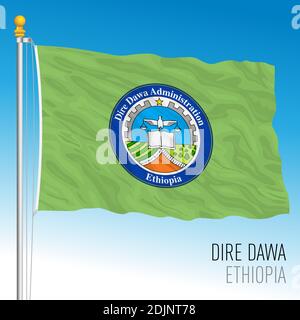 Dire Dawa regional flag, Republic of Ethiopia, vector illustration on the blue sky background Stock Vector