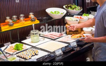 Breakfast Buffet Concept. Breakfast Time in Luxury Hotel. Food Buffet Catering Dining Eating Party Concept. Stock Photo