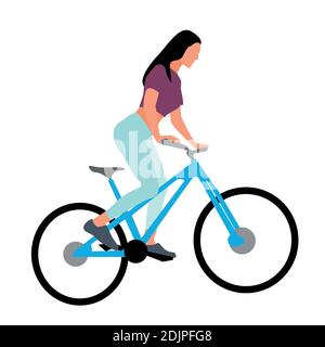 Woman riding bicycle editable vector illustration. Stock Vector