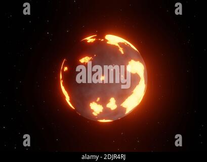 hot alien planet with volcanic activity, 3d render Stock Photo