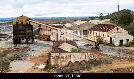 Remains of abandoned mine of copper, gold and silver in Tharsis village in Huelva, Andalusia, Spain Stock Photo