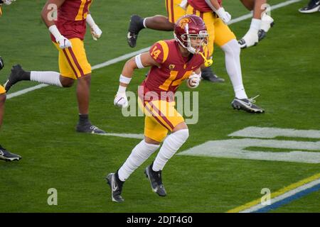 Southern California Trojans cornerback Jayden Williams (14) warms up before an NCAA football game against the UCLA Bruins, Saturday, December 12, 2020 Stock Photo