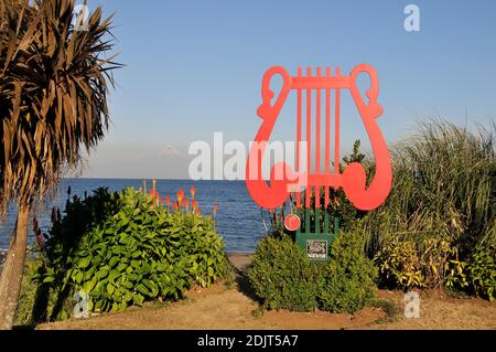 South America, Chile, X Region, Frutilla, view of Lake Llanquihue and the Osorno Stock Photo