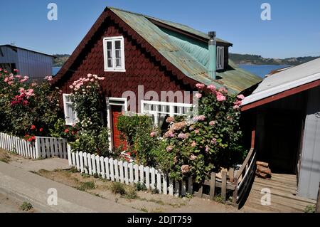 South America, Chile, Chiloe Island, Castro, row of houses Stock Photo