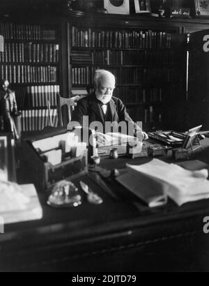 Andrew Carnegie (1835-1919) Scottish-American Industrialist and Philanthropist, Portrait sitting at Desk, New York City, New York, USA, Photo by Marceau, 1913 Stock Photo