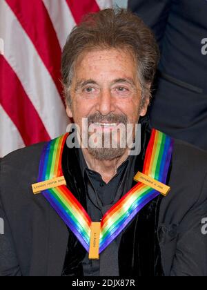 Actor Al Pacino, one of the five recipients of the 39th Annual Kennedy Center Honors poses for a group photo following a dinner hosted by United States Secretary of State John F. Kerry in their honor at the U.S. Department of State in Washington, D.C. on Saturday, December 3, 2016. The 2016 honorees are: Argentine pianist Martha Argerich; rock band the Eagles; screen and stage actor Al Pacino; gospel and blues singer Mavis Staples; and musician James Taylor. Photo by Ron Sachs /Pool via CNP/ABACAPRESS.COM Stock Photo