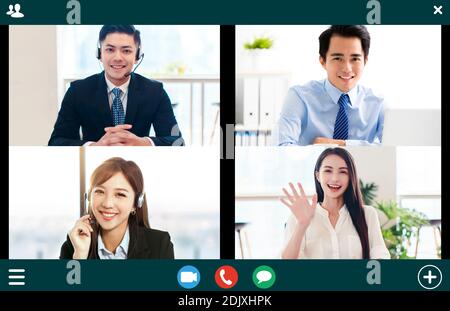 screenshot of  smiling business group online brainstorm on video conference Stock Photo