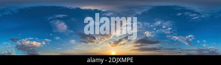 360 panorama of dark blue sunset sky with clouds Seamless hdr spherical equirectangular format with complete zenith for use in 3D, game and for Stock Photo