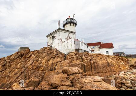 Eastern Point Lighthouse historic building in Gloucester, MA in the morning Stock Photo