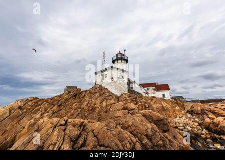 Eastern Point Lighthouse historic building in Gloucester, MA in the morning Stock Photo