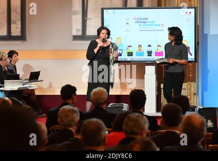 Audrey Pulvar (R) takes part in a meeting on the use of digital technology in school at the Elysee Palace in Paris, France, on December 16, 2016. Photo by Christian Liewig/ABACAPRESS.COM Stock Photo