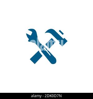 Hammer And Wrench Blue Icon On White Background. Blue Flat Style Vector Illustration. Stock Vector