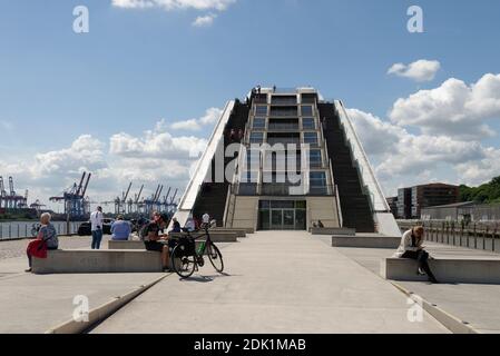 Dockland office building at the former fishing port on the Norderelbe in the Port of Hamburg, Hamburg, Elbe, Hanseatic City, Germany Stock Photo