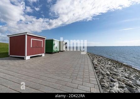 Bathing stalls, beach huts, Dagebüll, North Sea, Schleswig-Holstein, Germany, Europe Stock Photo