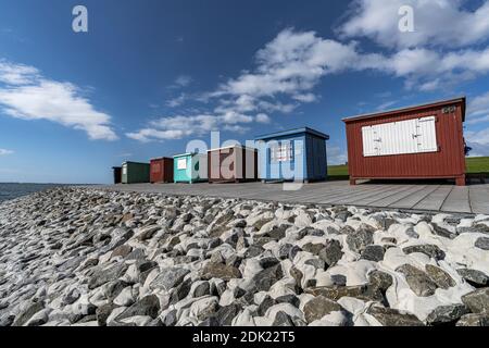 Bathing stalls, beach huts, Dagebüll, North Sea, Schleswig-Holstein, Germany, Europe Stock Photo