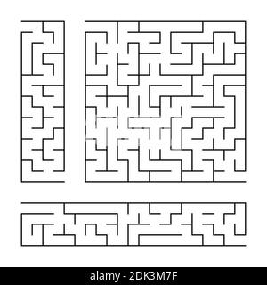 Black abstract labyrinth. A set of three puzzles. An interesting and useful game for children. Simple flat vector illustration isolated on white backg Stock Vector