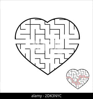 Vector heart shaped maze template. Blank black and white labyrinth ...