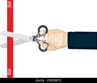 Vector illustration of red ribbon cuttting ceremony. Isolated on white background. Stock Vector
