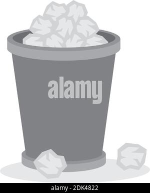 Office trash recycle bin full of paper garbages. Vector cartoon illustration. Stock Vector