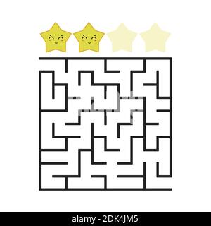 A colored square labyrinth with an entrance and an exit. Difficulty level. Lovely toon. Simple flat vector illustration isolated on white background Stock Vector