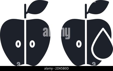 Apple juice, apple half icon. Black isolated silhouette. Fill solid icon. Modern minimalistic design. Vector illustration. Fruits. Stock Vector