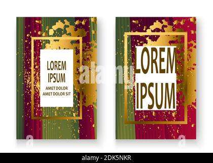 Creative Christmas cover frame design paint golden splatter, gold glitter vector illustration. Neon red green abstract template invitation. Colorful s Stock Vector