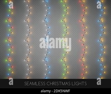 Seamless decorative colorful light bulb garlands set, Christmas decoration, vector illustration Stock Vector