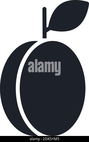 Apricot or plum icon. Black isolated silhouette. Fill solid icon. Modern minimalistic design. Vector illustration. Fruits. Stock Vector
