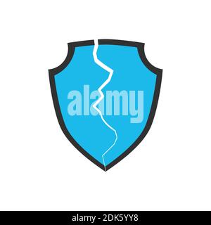 Broken security shield with crack. Stock vector illustration isolated Stock Vector
