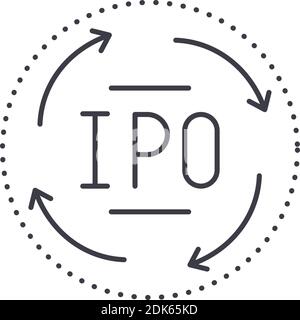 Initial public offer icon, linear isolated illustration, thin line vector, web design sign, outline concept symbol with editable stroke on white Stock Vector