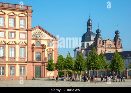 Germany, Baden-Wuerttemberg, City of Mannheim. View from the castle with the castle church to the Jesuit church Stock Photo